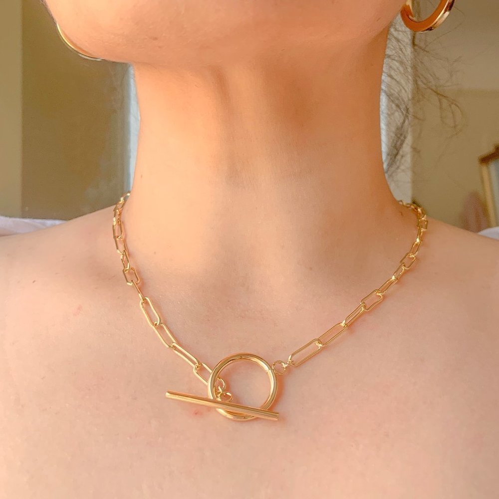Paper clip Necklace, toggle necklace  Long Oval Link Chain​​​​